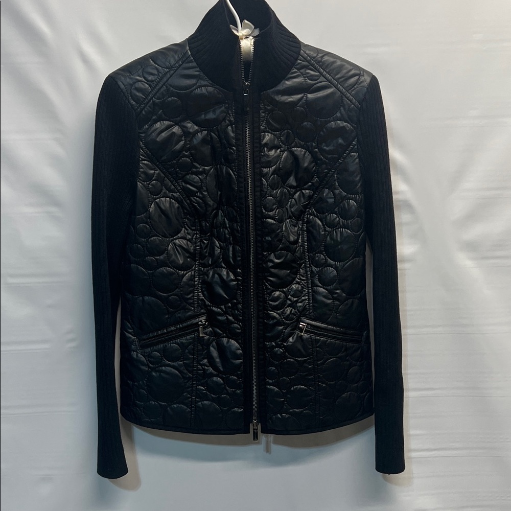 Per Se Carlisle Black Quilted Jacket Merino Wool Knit Sleeves Size 2